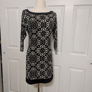 White Horse Black Market Elegant Black and Cream Patterned Dress